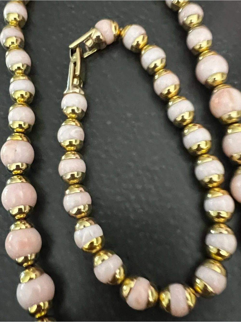 Gold & Pink Beaded Necklace and Bracelet Set 70’s AVON